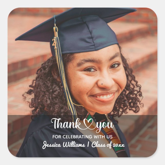 Love And Thanks Personalized Custom Photo Grad Square Sticker (Front)