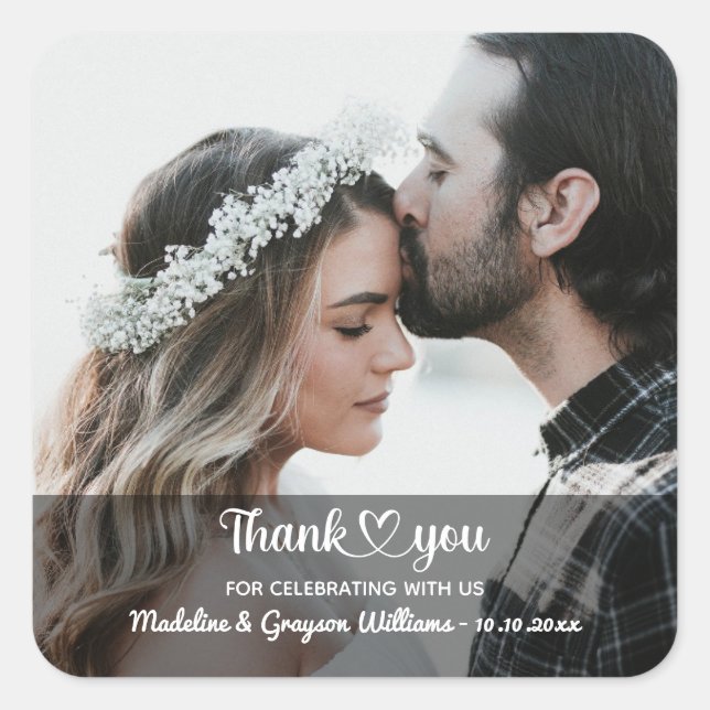 Love And Thanks Personalized Custom Photo Wedding Square Sticker (Front)