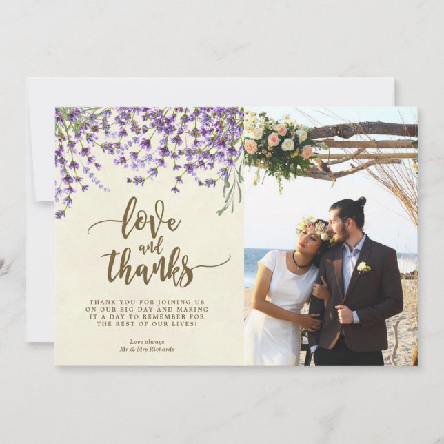 love and thanks photo card lavender flowers