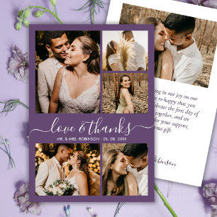 Love and Thanks Photo Collage Mauve Purple Wedding Thank You Card