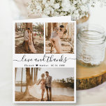 Love and Thanks Photo Collage Wedding  Thank You<br><div class="desc">Minimalist, Modern Hand Lettered Wedding Photo Thank You Folded Card. Stylish, Elegant thank you card template featuring three photo on the front and one photo inside. With the text "Love and thanks" in a swirly hand lettered typography script font in black on white background. Personalize the custom name and thank...</div>