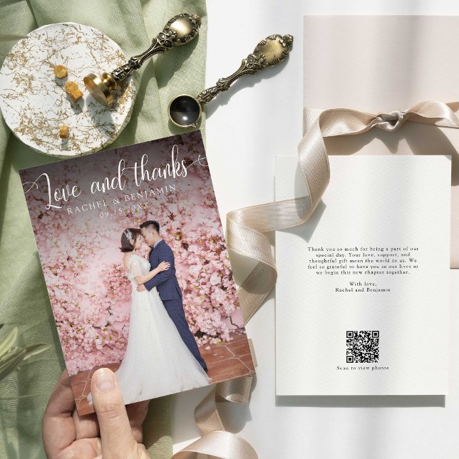 Love and thanks Photo Wedding QR Code Thank you Card (Creator Uploaded)