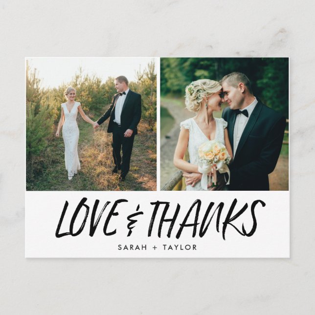 Love and Thanks Photo Wedding Thank You Postcard (Front)
