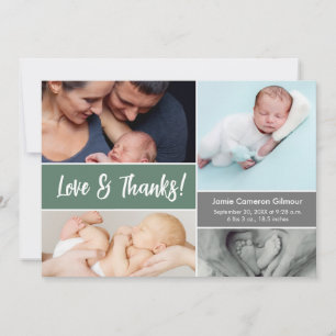Love and Thanks Photos Sage Green Baby Shower  Thank You Card