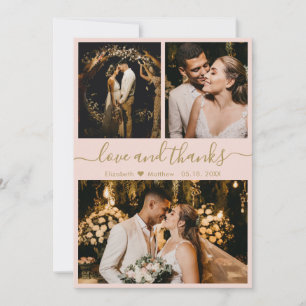 Love and Thanks Pink and Gold Wedding Thank You Card