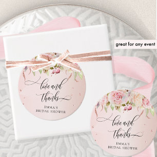 Love and Thanks, Pink and Rose Gold and Floral Favour Tags