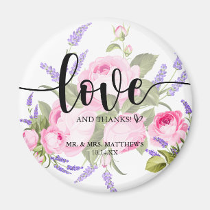 Love and Thanks Pink Rose & Lavender Thank You Magnet