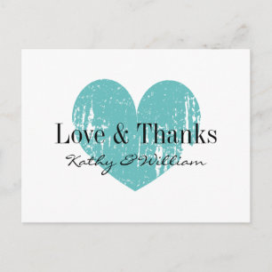 Love and thanks postcard with aqua vintage heart