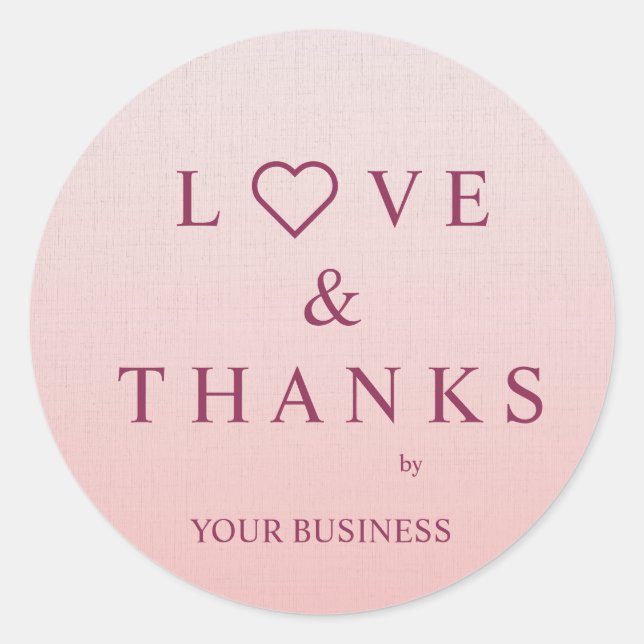 Love and Thanks Quote with Heart in Burgundy Classic Round Sticker (Front)