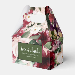 Love and Thanks Red Pink Watercolor Floral Favor Box