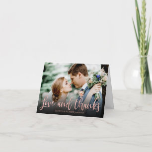 Love And Thanks Rose Gold Photo Wedding Thank You Card