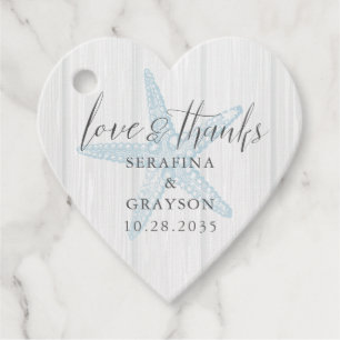 Love and Thanks Rustic Beach Starfish Heart Shape Favour Tags