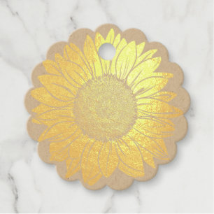 Love and Thanks Rustic Gold Foil Sunflower Wedding Favour Tags