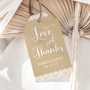 Love and Thanks Rustic Kraft Lace Monogram Favour Gift Tags