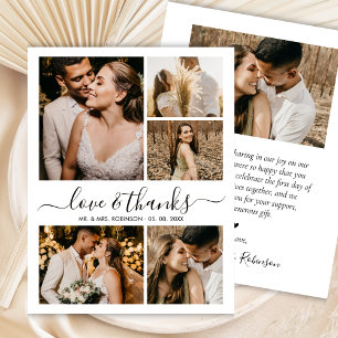 Love and Thanks Script 6 Photo Collage Wedding Thank You Card