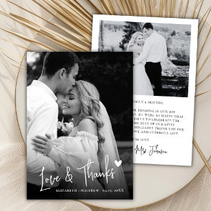 Love and Thanks Script Black White Photo Wedding  Thank You Card