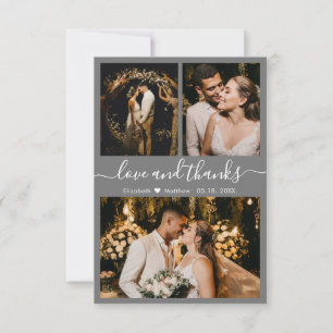 Love and Thanks Script Dark Grey Wedding Photo Thank You Card