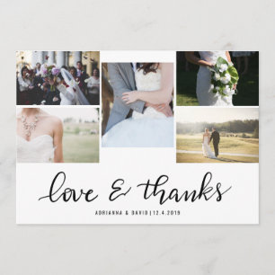 Love And Thanks Script Five Couple Photo Wedding Thank You Card