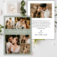 Love and Thanks Script Green Photo Collage Wedding