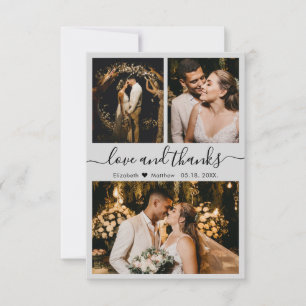 Love and Thanks Script Grey Wedding Photo Thank You Card