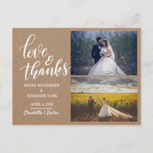 Love And Thanks Script Kraft Paper Wedding Photo Postcard