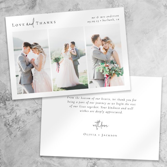 Love and Thanks Script Photo Collage Wedding Card (Creator Uploaded)