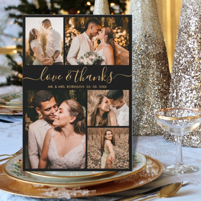 Love and Thanks Script Photo Collage Wedding Thank Thank You Card (Creator Uploaded)