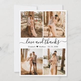 Love and Thanks Script Photo Collage Wedding Thank You Card