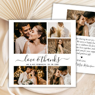 Love and Thanks Script Photo Collage Wedding Thank You Card