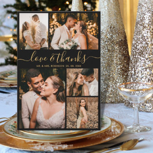 Love and Thanks Script Photo Collage Wedding Thank You Card