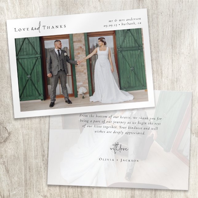 Love and Thanks Script Photo Wedding Card (Creator Uploaded)