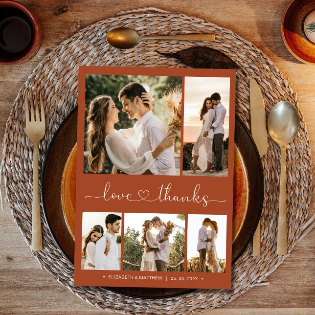 Love and Thanks Script Terracotta Photo Wedding Thank You Card (Creator Uploaded)