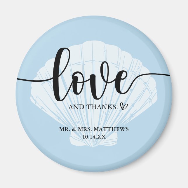 Love and Thanks Seashell Wedding Thank You Magnet (Front)
