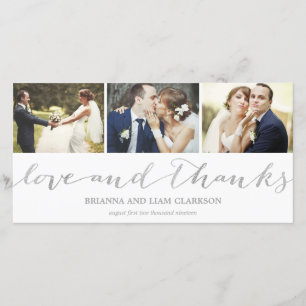 Love and Thanks Silver Script Wedding Thank You Card