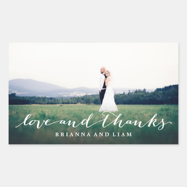 Love and Thanks Simple Script Full Bleed Photo Sticker (Front)