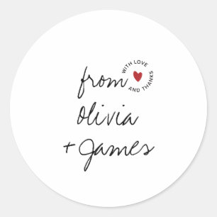 Love and Thanks Simple Script Heart Wedding Classic Round Sticker