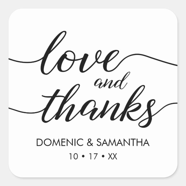 Love and Thanks Sticker • elegant script • square (Front)