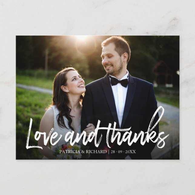 Love And Thanks Stylish Wedding Thank You Photo Postcard (Front)
