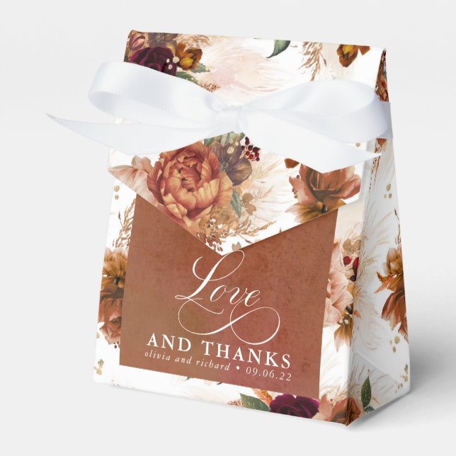 Love and Thanks Terracotta Floral Boho Favours Favor Box (Front Side)