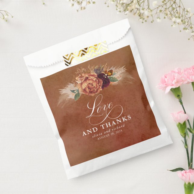 Love and Thanks Terracotta Floral Boho Favours Favour Bag (Sealed)