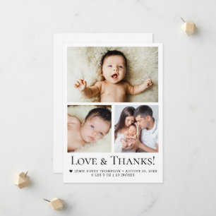 Love and Thanks Typography Baby Photo Birth Announcement