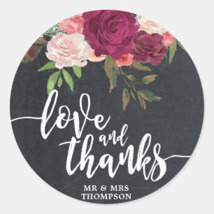 love and thanks wedding bridal floral sticker