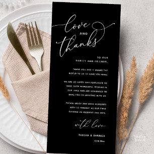 Love and Thanks, Wedding Dinner Thank You Card