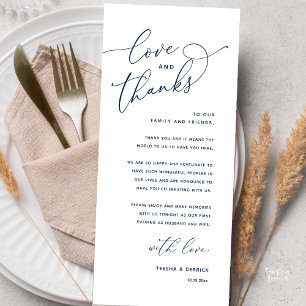 Love and Thanks, Wedding Dinner Thank You Card
