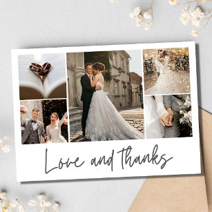 Love and Thanks Wedding Elegant Photo Collage  Thank You Card