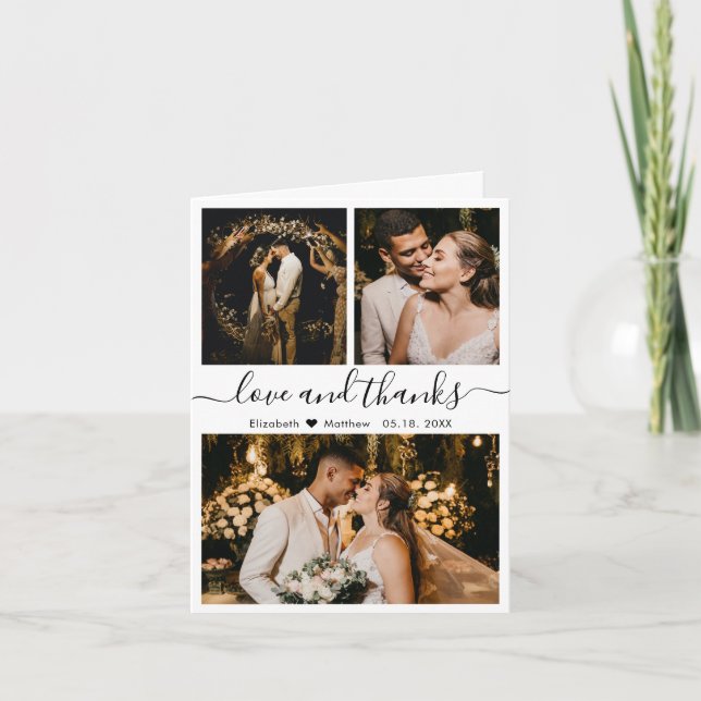 Love and Thanks Wedding Photo Collage Thank You (Front)