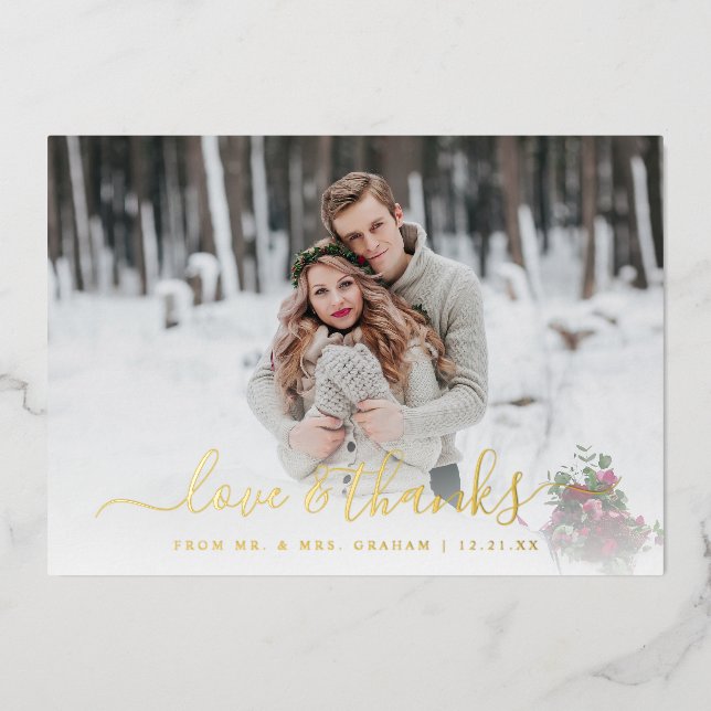 Love and Thanks Wedding Photo Overlay Foil Card (Front)