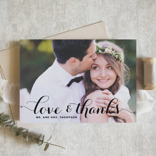 Love and Thanks Whimsical Script Photo Wedding Thank You Card
