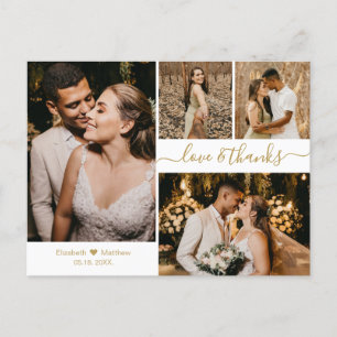 Love and Thanks White Gold Wedding Thank You Postcard