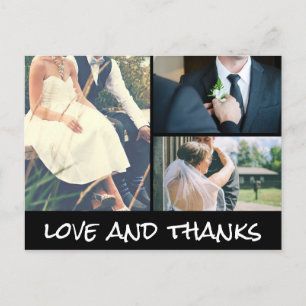 Love And Thanks White Script Three Wedding Photo Postcard